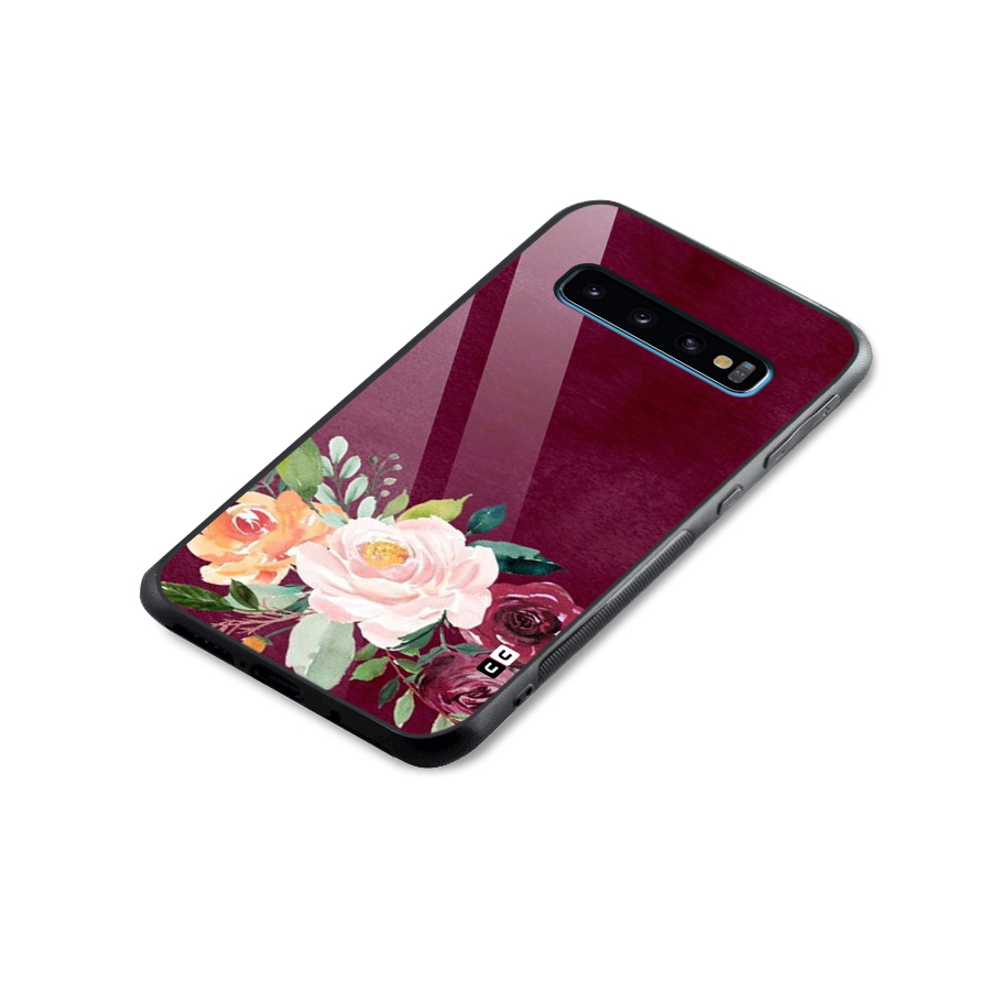 Plum Floral Design Glass Back Case for Galaxy S10