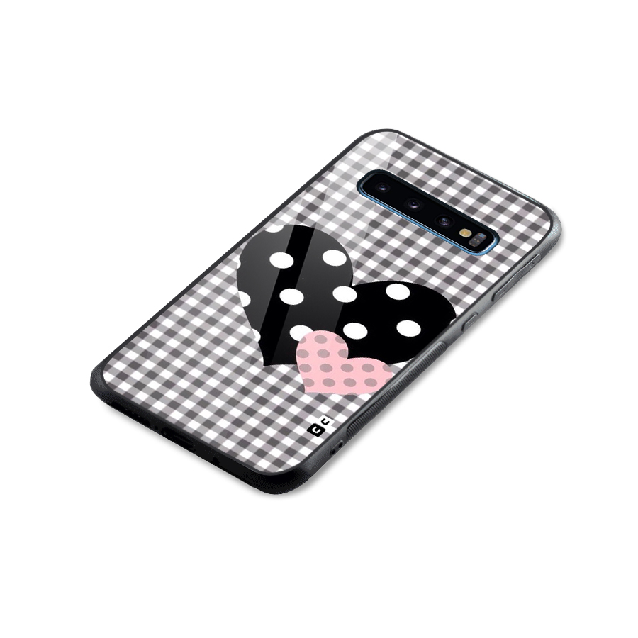 Polka Check Hearts Glass Back Case for Galaxy S10