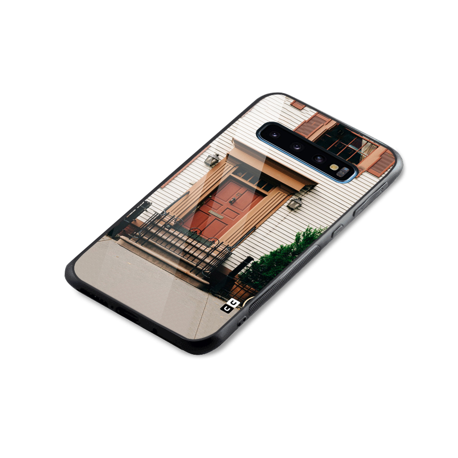 Pretty Orange Door Glass Back Case for Galaxy S10
