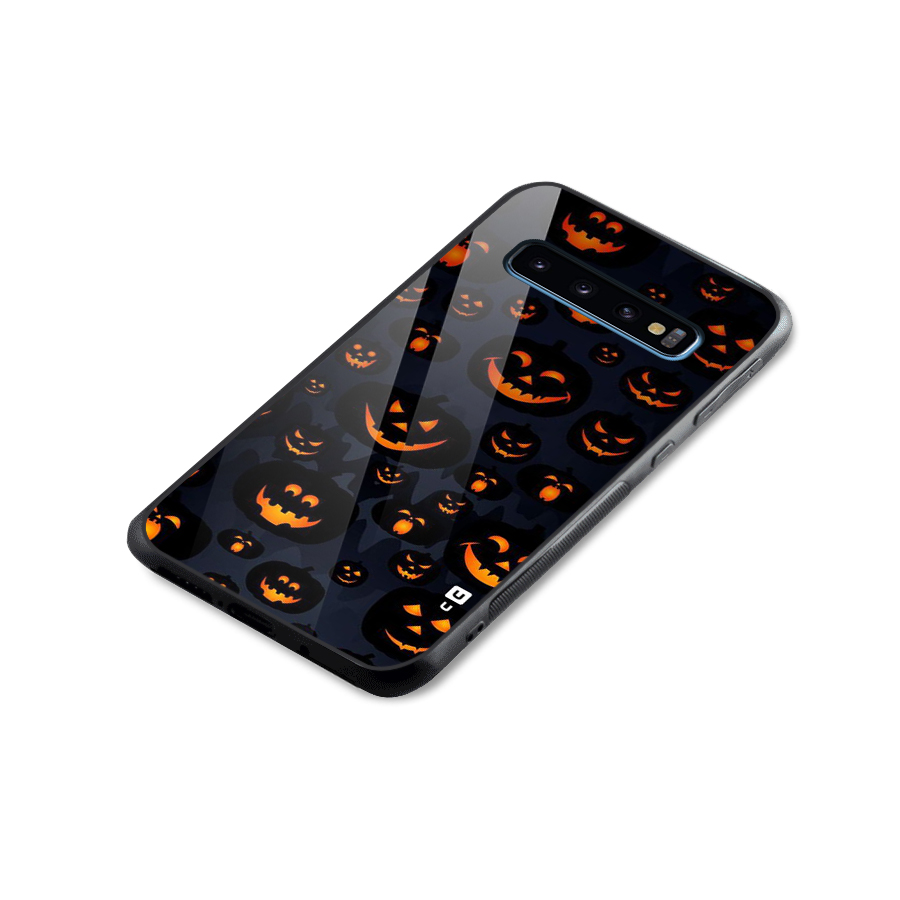 Pumpkin Smile Pattern Glass Back Case for Galaxy S10