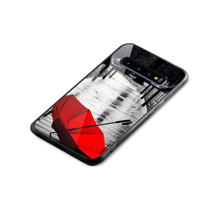Rainy Red Umbrella Glass Back Case for Galaxy S10