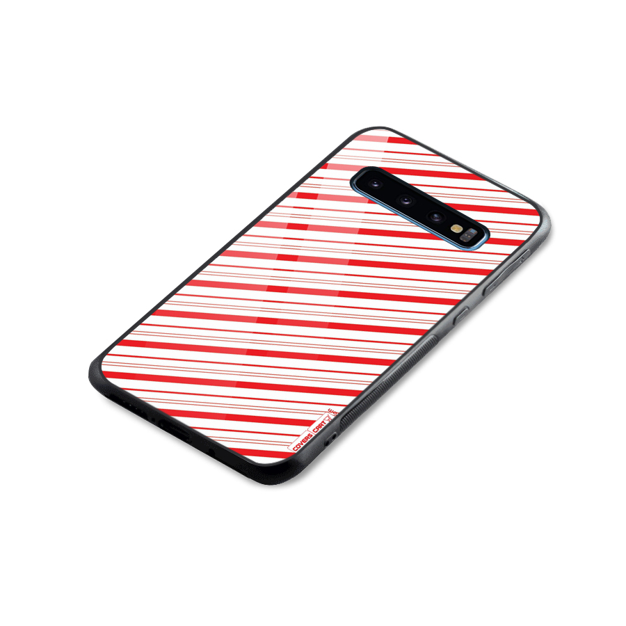 Red And White Diagonal Stripes Glass Back Case for Galaxy S10