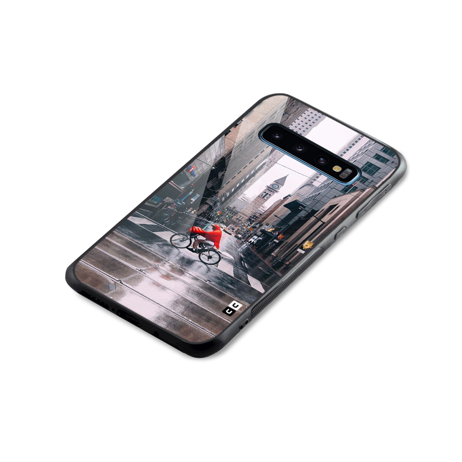Red Bicycle Street Glass Back Case for Galaxy S10