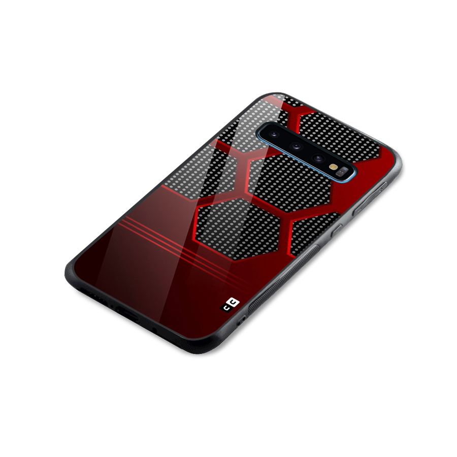 Red Black Hexagons Glass Back Case for Galaxy S10