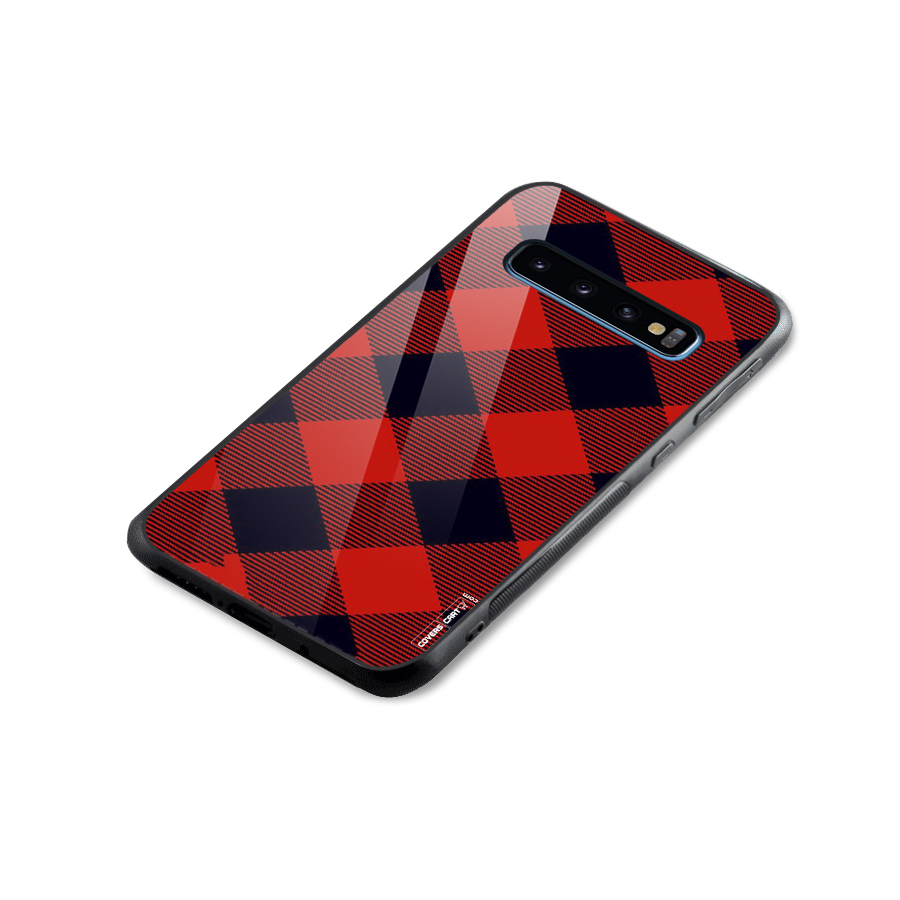 Red Diagonal Check Glass Back Case for Galaxy S10