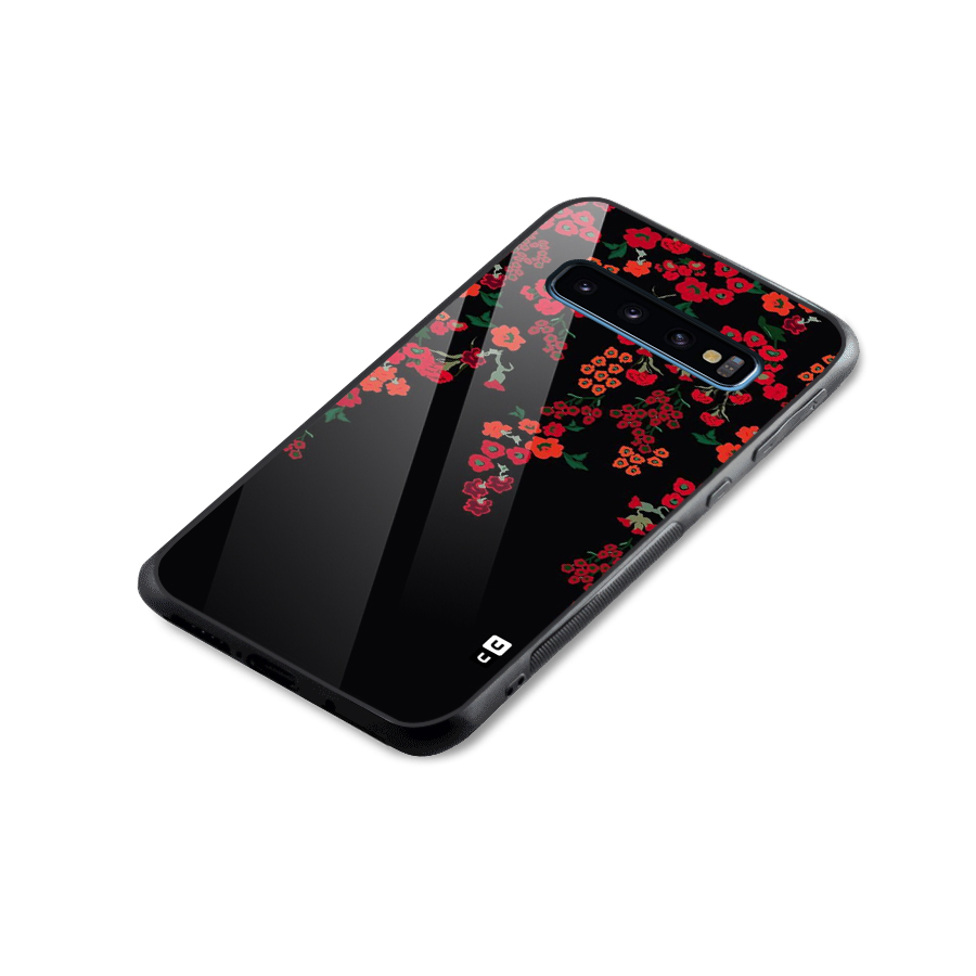 Red Floral Pattern Glass Back Case for Galaxy S10