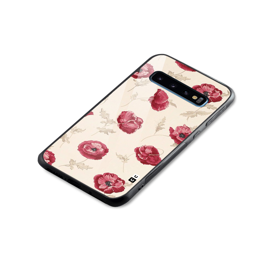 Red Rose Floral Art Glass Back Case for Galaxy S10