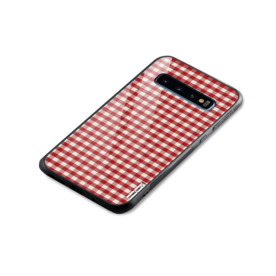 Red White Check Glass Back Case for Galaxy S10