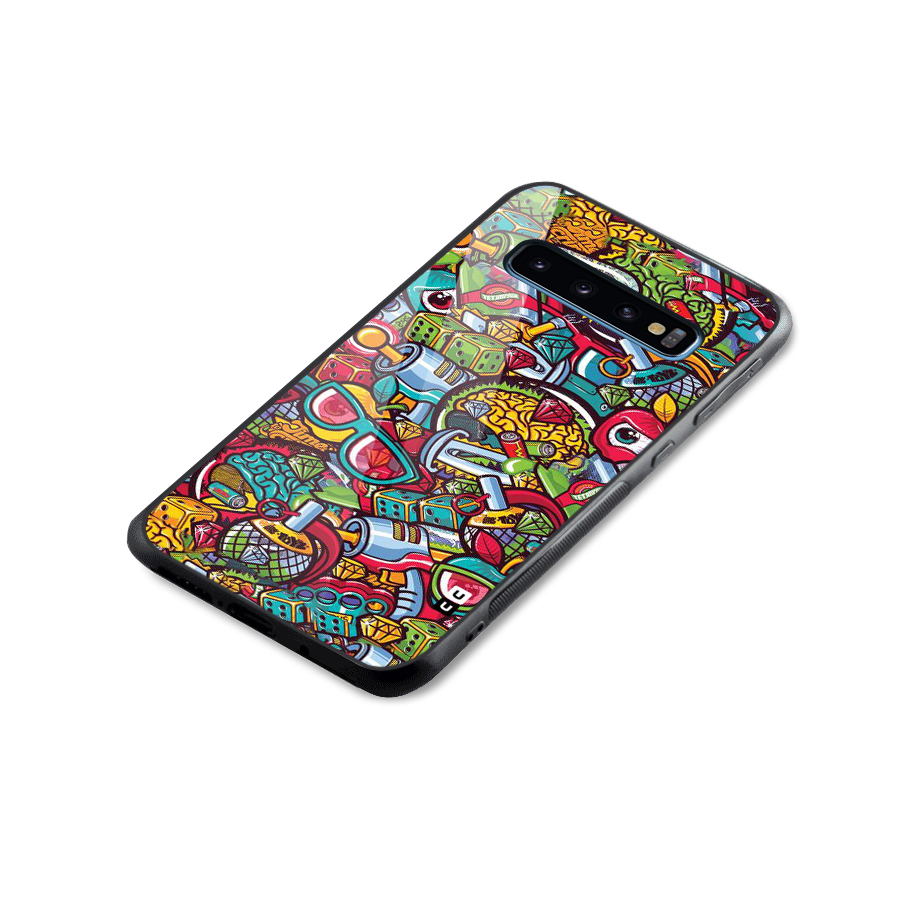 Retro Diamond Design Glass Back Case for Galaxy S10