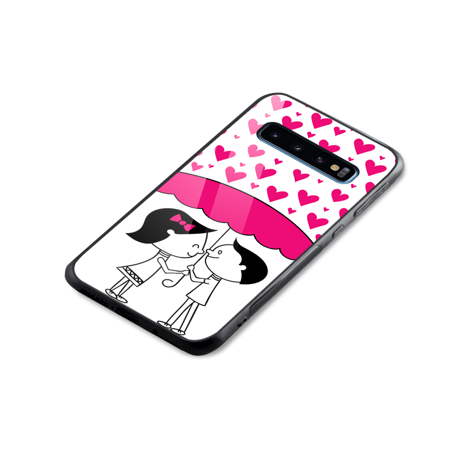 Romantic Couples with Hearts Glass Back Case for Galaxy S10