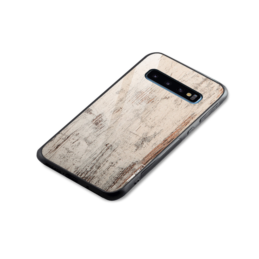 Rugged Wooden Texture Glass Back Case for Galaxy S10