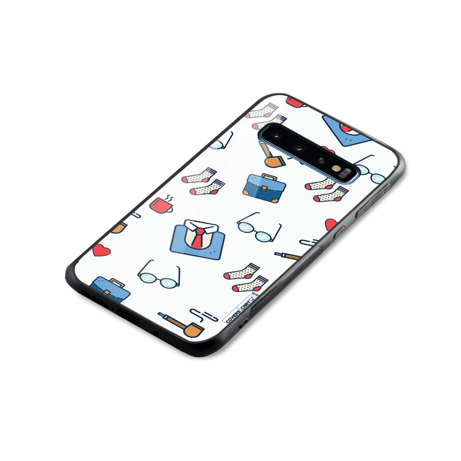 Shirt Spectacles Pattern Glass Back Case for Galaxy S10