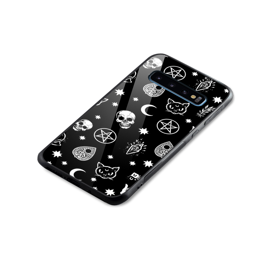 Skull Moon Design Glass Back Case for Galaxy S10