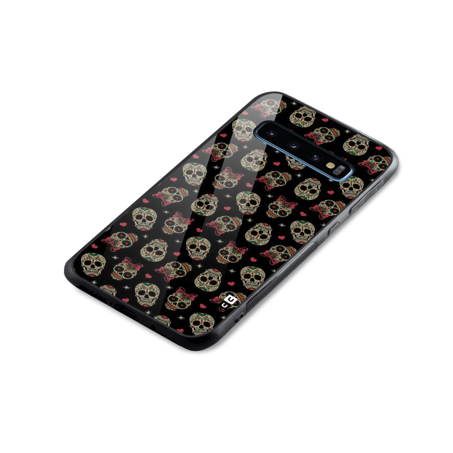 Skull Pattern Glass Back Case for Galaxy S10