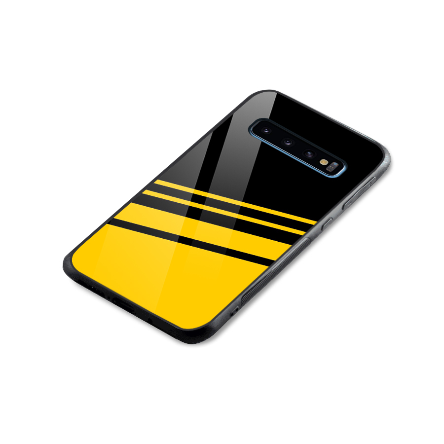Slant Yellow Stripes Glass Back Case for Galaxy S10