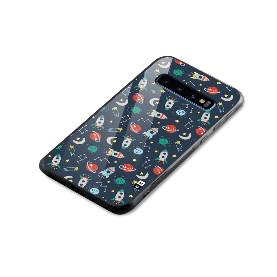 Space Rocket Pattern Glass Back Case for Galaxy S10