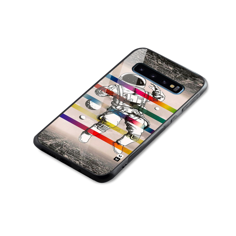 Spaceman Rainbow Stripes Glass Back Case for Galaxy S10