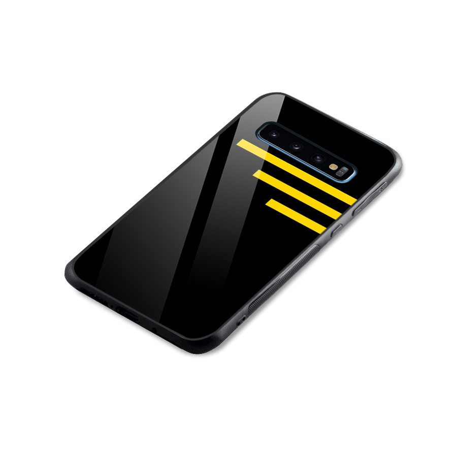 Sports Yellow Stripes Glass Back Case for Galaxy S10