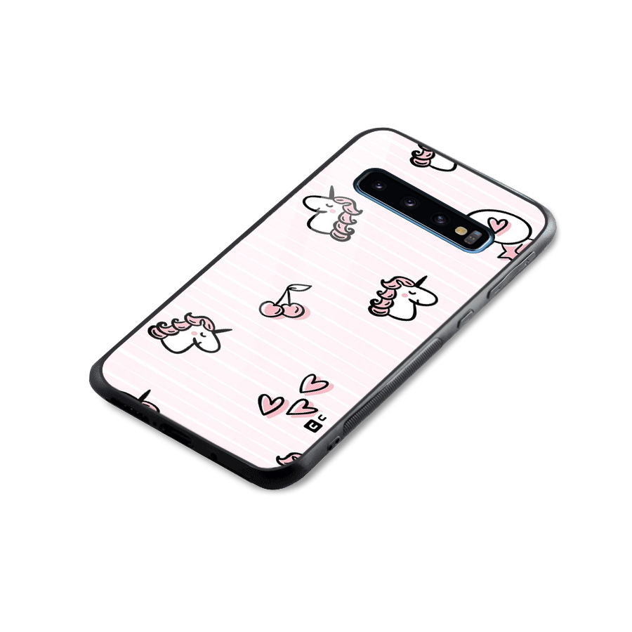 Strawberries And Unicorns Glass Back Case for Galaxy S10