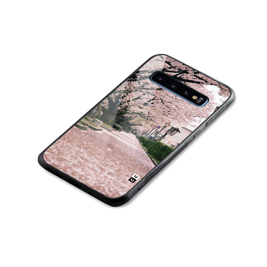 Street In Pink Flowers Glass Back Case for Galaxy S10