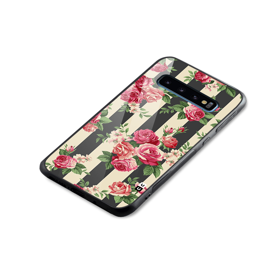 Stripes And Floral Glass Back Case for Galaxy S10