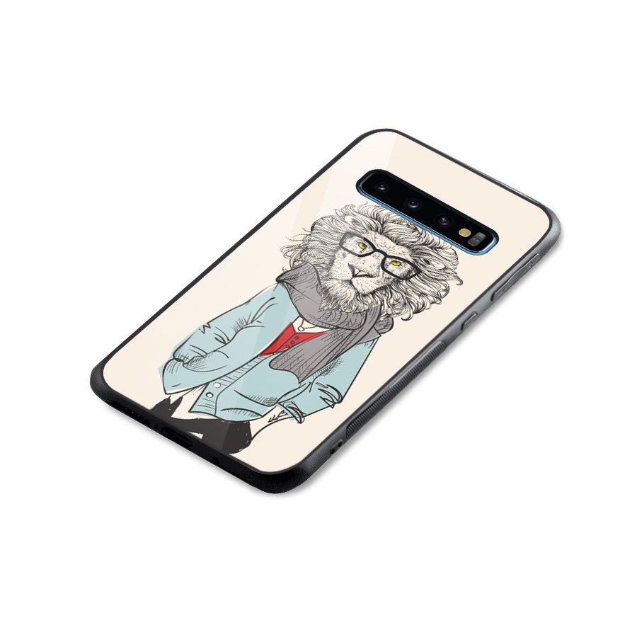 Stylish Lion Glass Back Case for Galaxy S10