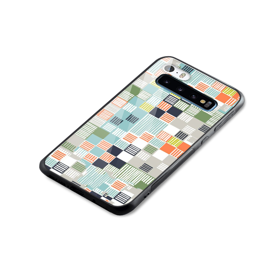 Tiny Boxes Stripes Glass Back Case for Galaxy S10