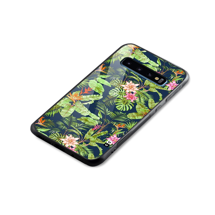 Tiny Flower Leaves Glass Back Case for Galaxy S10