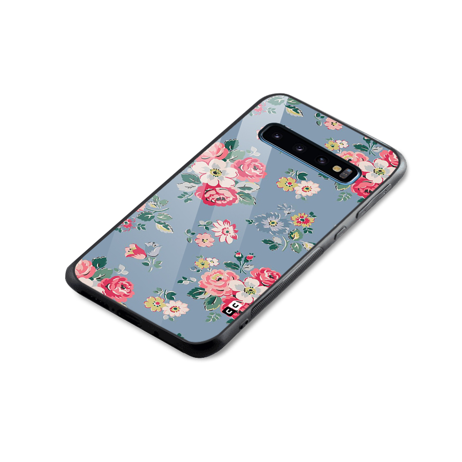 Vintage Flower Pattern Glass Back Case for Galaxy S10