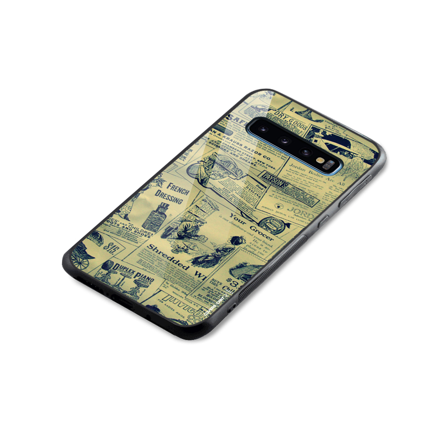 Vintage Newspaper Cutouts Glass Back Case for Galaxy S10