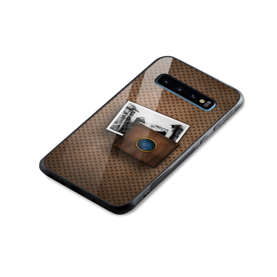 Vintage Wood Camera Glass Back Case for Galaxy S10