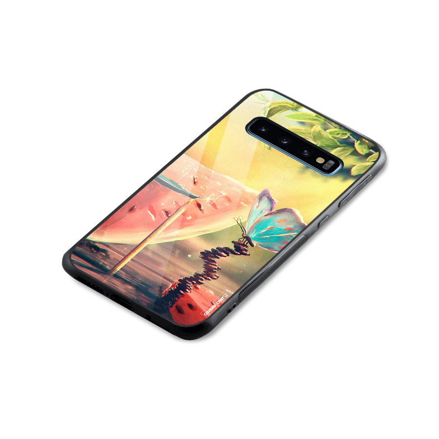 Watermelon Butterfly Glass Back Case for Galaxy S10