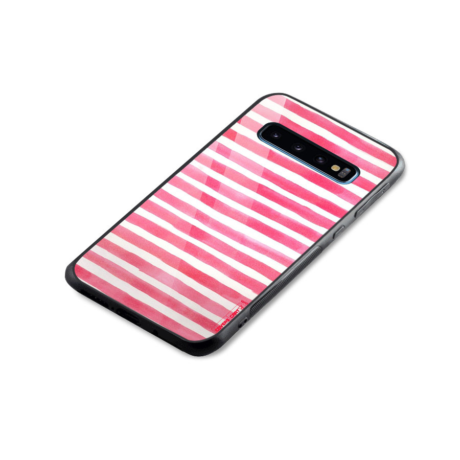 White And Pink Stripes Glass Back Case for Galaxy S10
