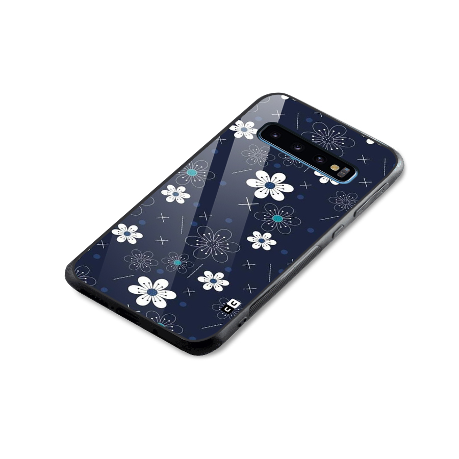 White Floral Shapes Glass Back Case for Galaxy S10
