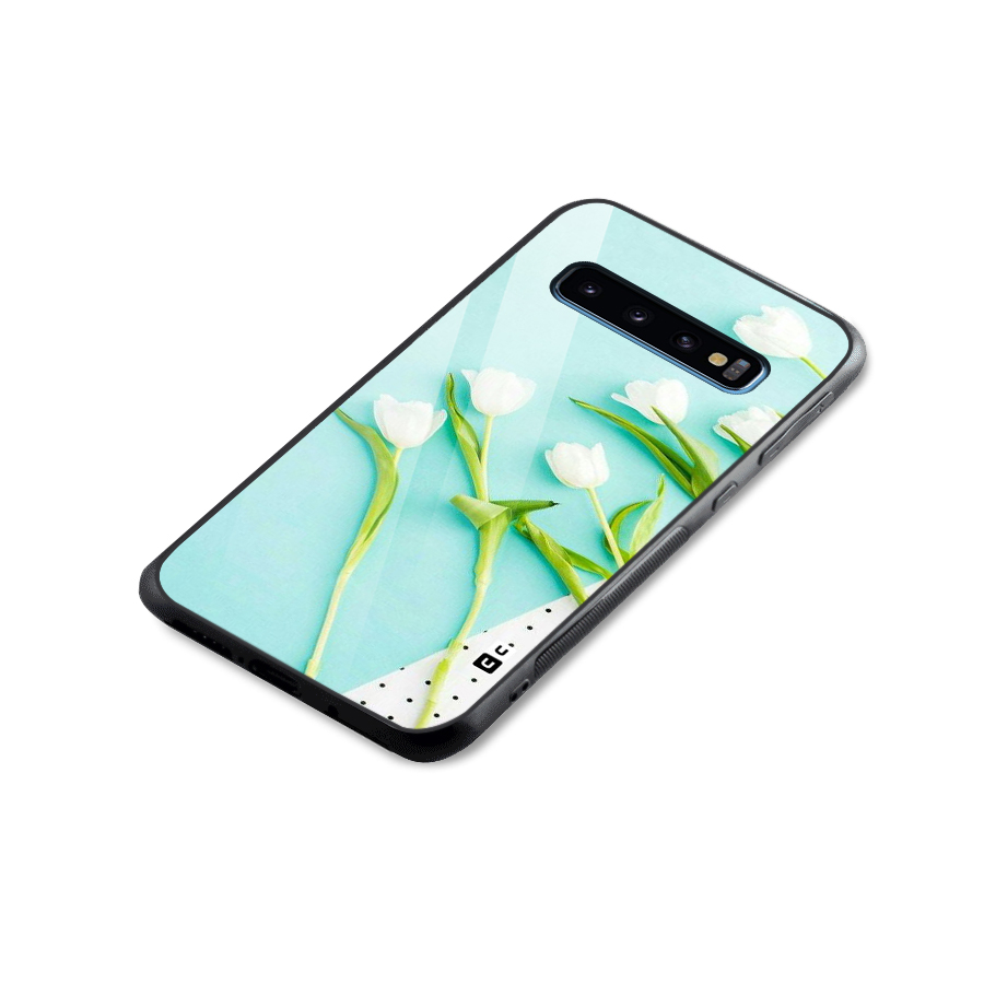 White Tulips Glass Back Case for Galaxy S10