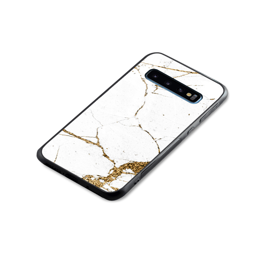 White and Gold Design Glass Back Case for Galaxy S10