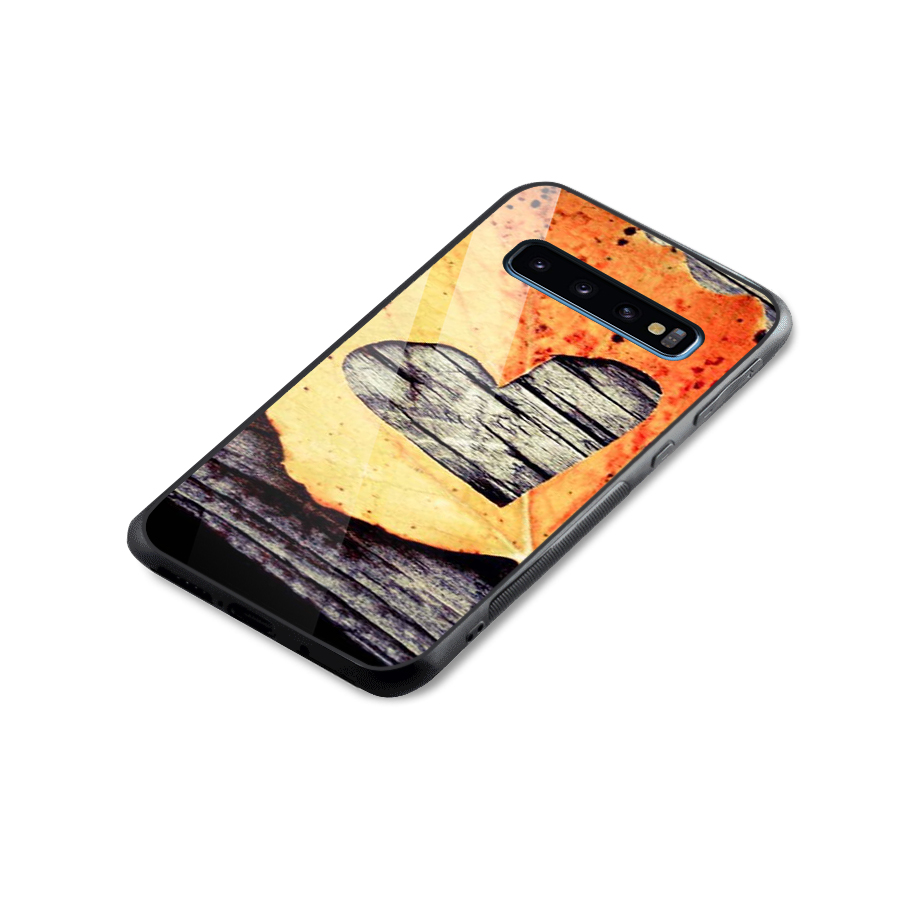 Wood Heart Leaf Glass Back Case for Galaxy S10