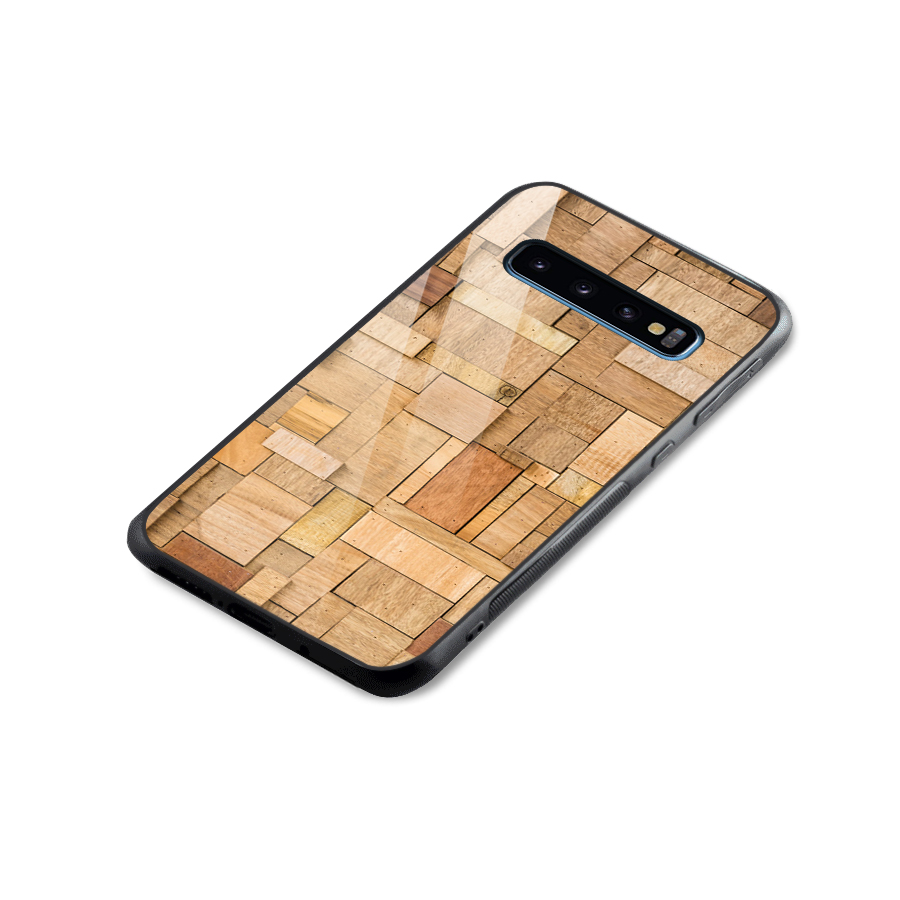 Wooden Blocks Glass Back Case for Galaxy S10
