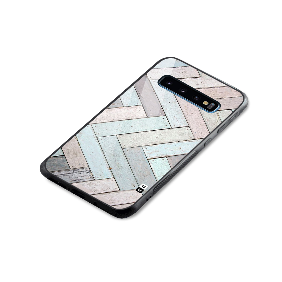 Wooden ZigZag Design Glass Back Case for Galaxy S10