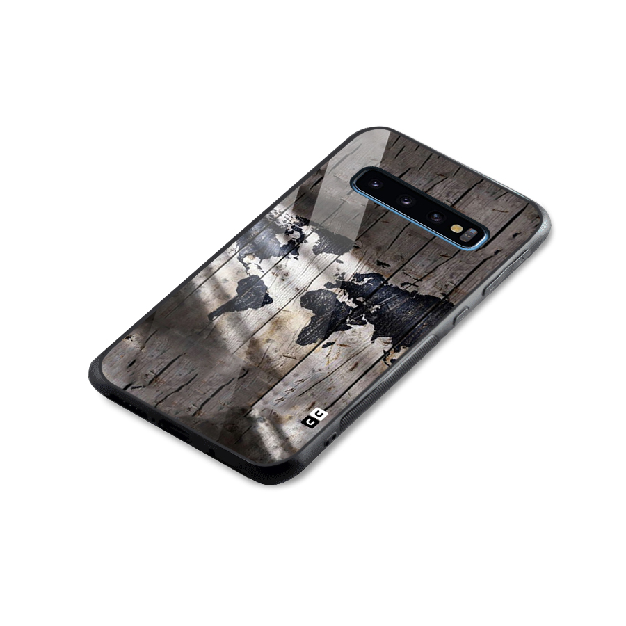 World Map Wood Design Glass Back Case for Galaxy S10