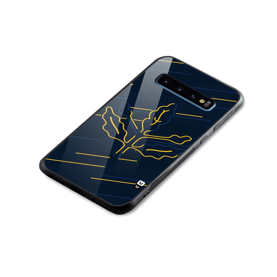 Yellow Leaf Line Glass Back Case for Galaxy S10