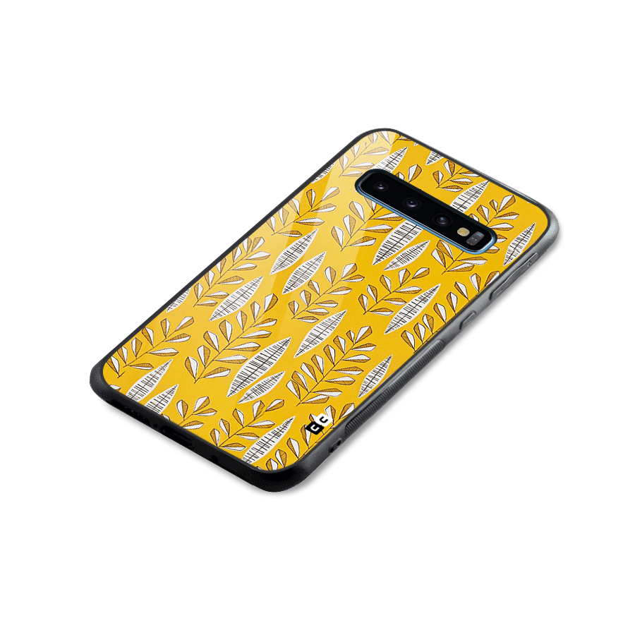 Yellow Leaf Pattern Glass Back Case for Galaxy S10