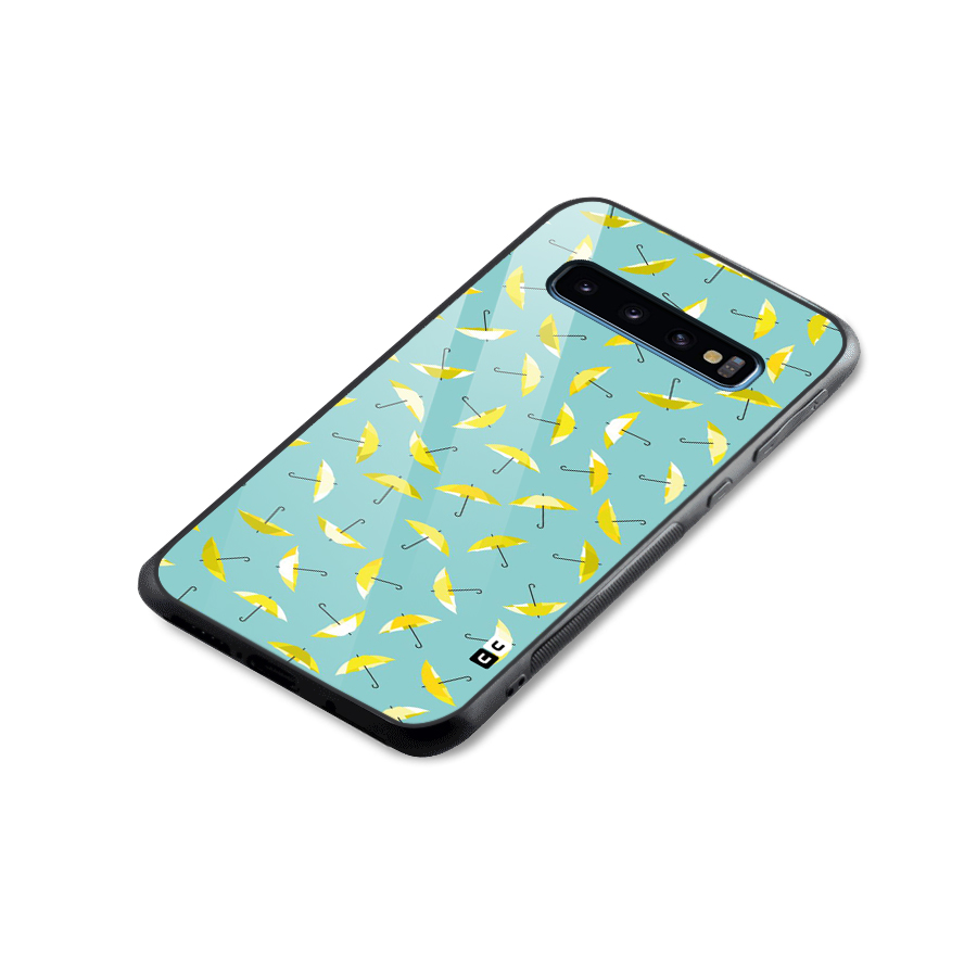 Yellow Umbrella Pattern Glass Back Case for Galaxy S10