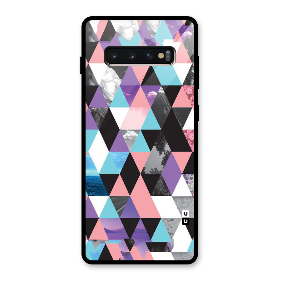 Abstract Splash Triangles Glass Back Case for Galaxy S10 Plus