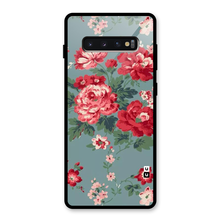 Aesthetic Floral Red Glass Back Case for Galaxy S10 Plus
