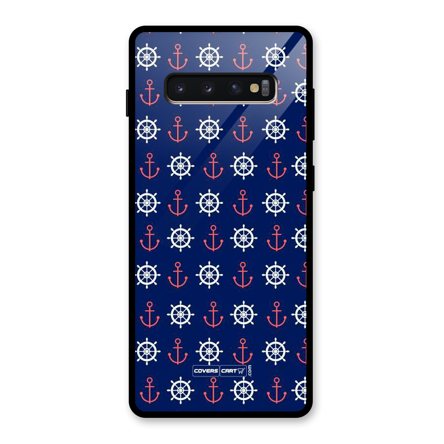 Anchor Pattern Blue Glass Back Case for Galaxy S10 Plus