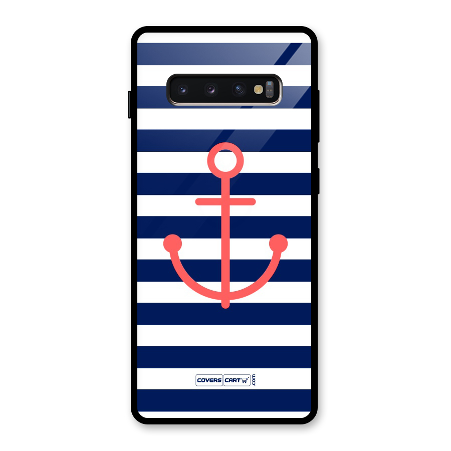 Anchor Stripes Glass Back Case for Galaxy S10 Plus