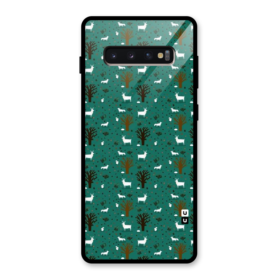 Animal Grass Pattern Glass Back Case for Galaxy S10 Plus
