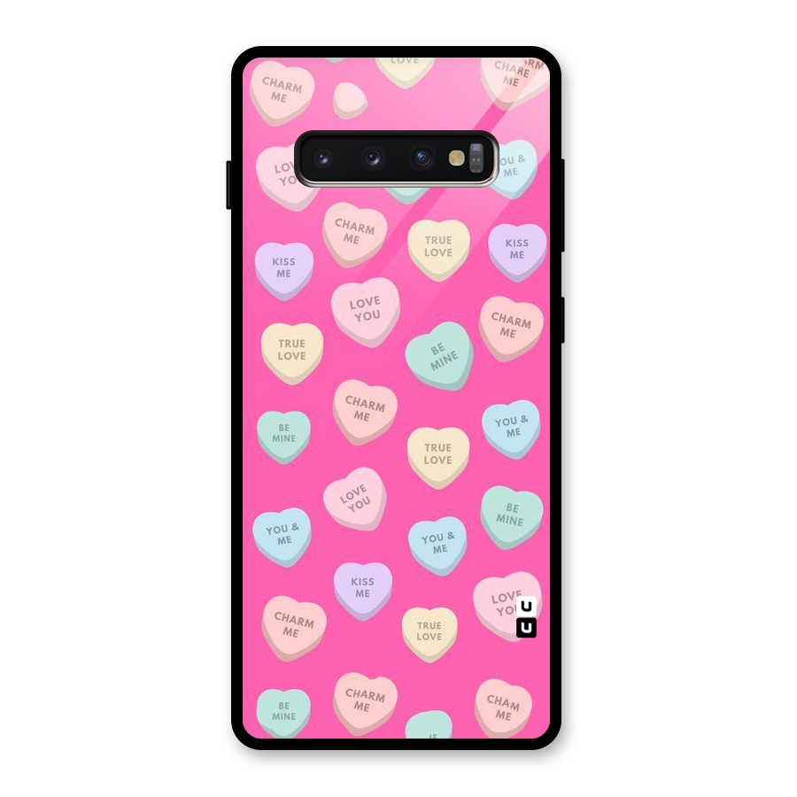 Be Mine Hearts Pattern Glass Back Case for Galaxy S10 Plus