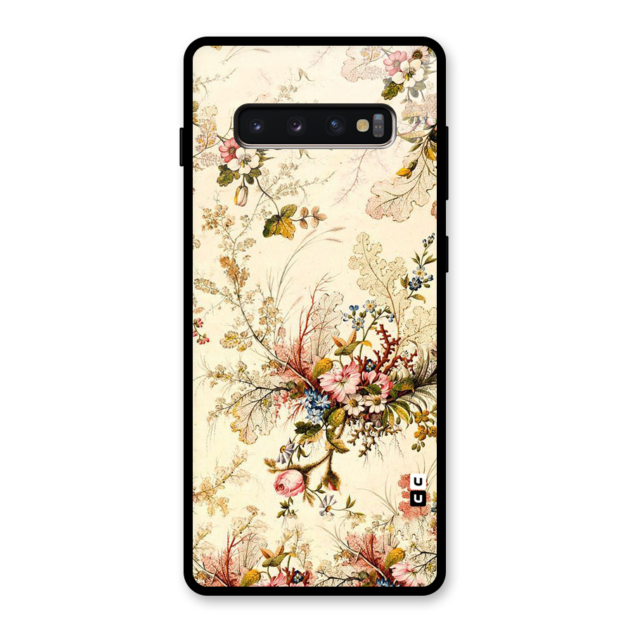 Beige Floral Glass Back Case for Galaxy S10 Plus